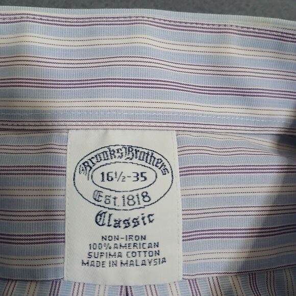 Brooks Brothers Men 35 16.5 Classic Striped Non Iron Button Up Dress Shirt - Picture 5 of 10
